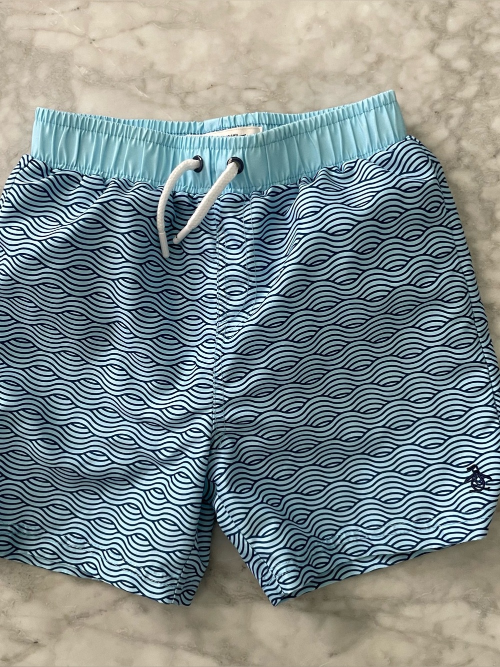 Original Penguin Light Blue Wave Print Swim Shorts size 6